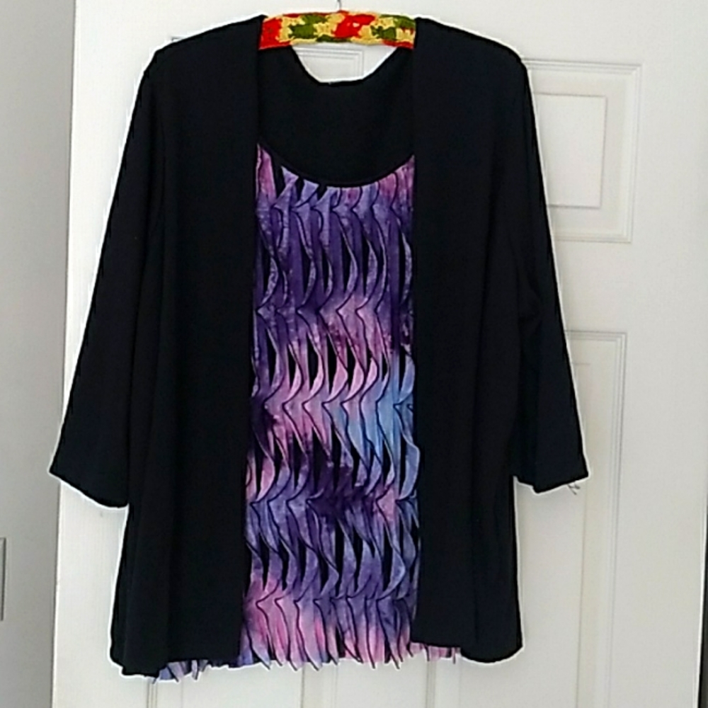 Women's Black knit cardigan with attached tank